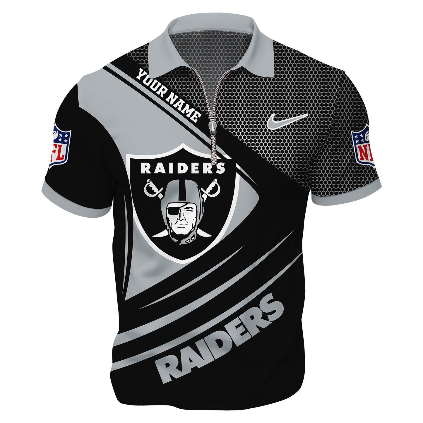 LIMITED EDITION - NEW CUSTOMIZED NFL07 LVR LAS VEGAS RAIDERS HARLEY-DAVIDSON POLO WITH ZIPPER SHIRT