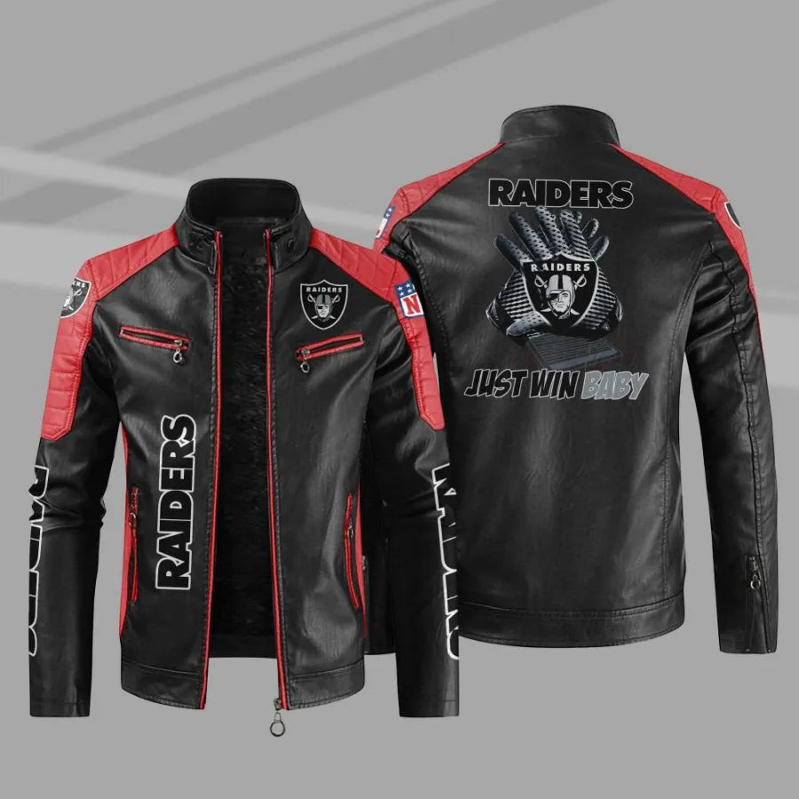 LIMITED EDITION - NEW CUSTOMIZED NFL07 LVR LAS VEGAS RAIDERS LEATHER BIKER JACKET