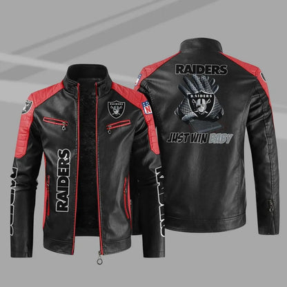 LIMITED EDITION - NEW CUSTOMIZED NFL07 LVR LAS VEGAS RAIDERS LEATHER BIKER JACKET