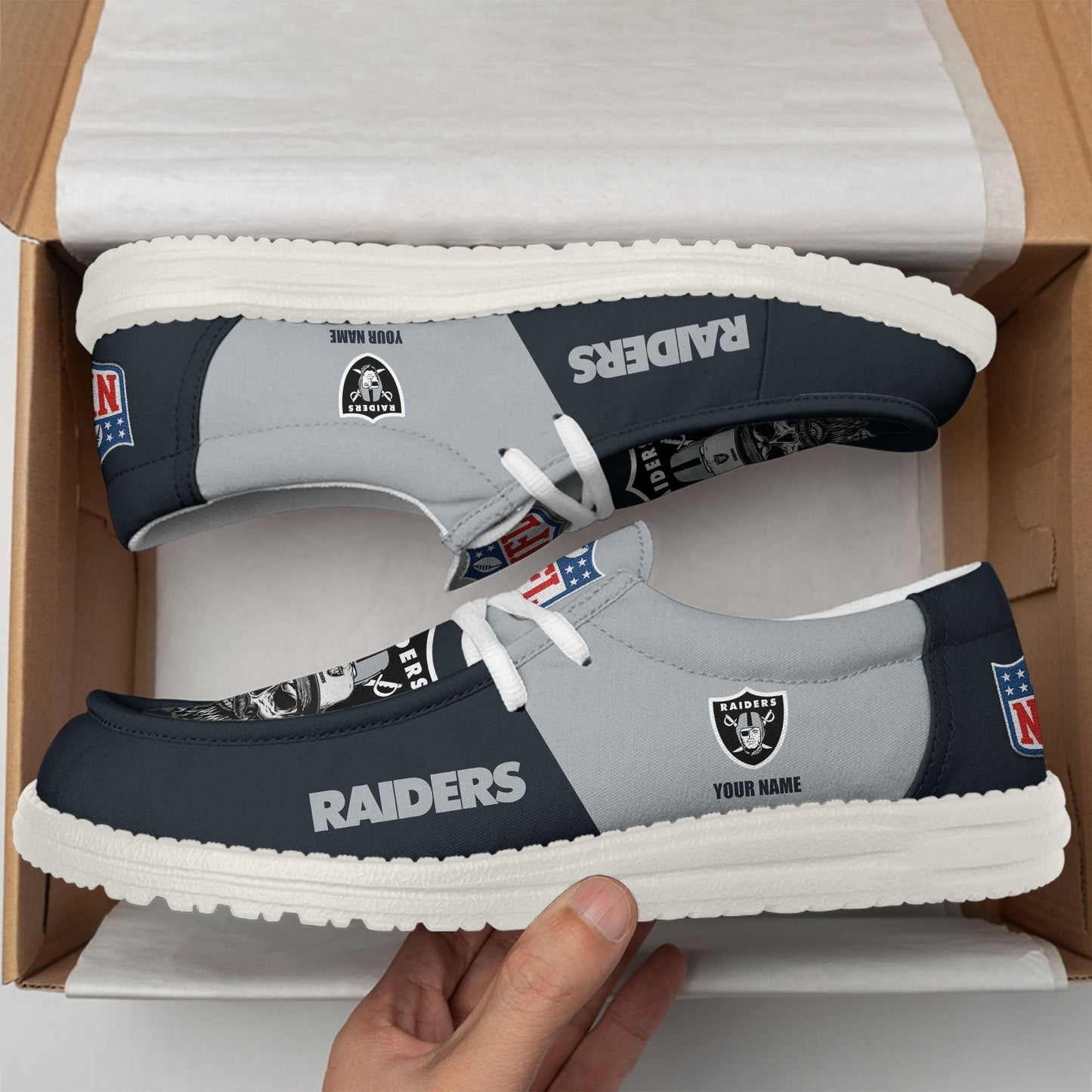 LIMITED EDITION - NEW CUSTOMIZED NFL07 LVR LAS VEGAS RAIDERS LOAFER SHOES