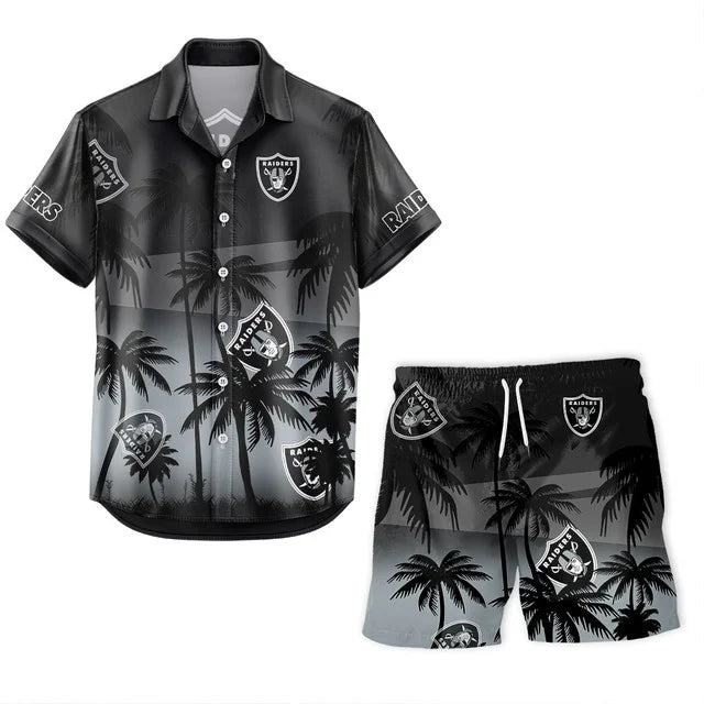 LIMITED EDITION - NEW CUSTOMIZED NFL07 LVR LAS VEGAS RAIDERS UNISEX HAWAIIAN SHIRT & SHORTS SET