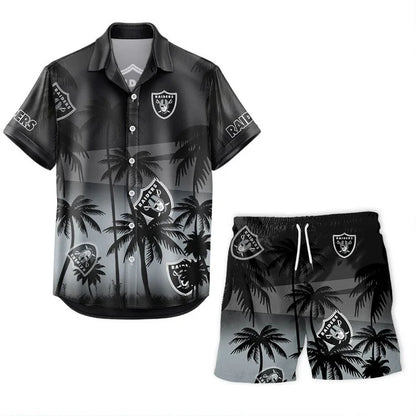 LIMITED EDITION - NEW CUSTOMIZED NFL07 LVR LAS VEGAS RAIDERS UNISEX HAWAIIAN SHIRT & SHORTS SET