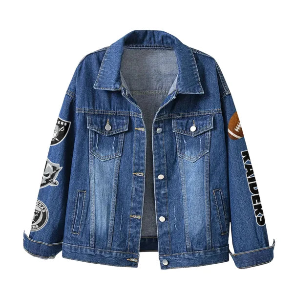 LIMITED EDITION - NEW CUSTOMIZED NFL07 LVR LAS VEGAS RAIDERS DENIM JACKET
