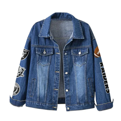 LIMITED EDITION - NEW CUSTOMIZED NFL07 LVR LAS VEGAS RAIDERS DENIM JACKET