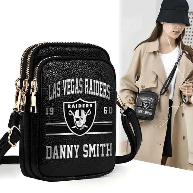 LIMITED EDITION - NEW CUSTOMIZED NFL07 LVR LAS VEGAS RAIDERS LEATHER CROSSBODY BAG
