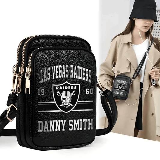 LIMITED EDITION - NEW CUSTOMIZED NFL07 LVR LAS VEGAS RAIDERS LEATHER CROSSBODY BAG