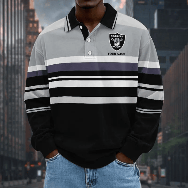 LIMITED EDITION - NEW CUSTOMIZED NFL07 LVR LAS VEGAS RAIDERS MEN LONG SLEEVE POLO