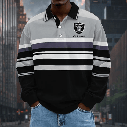 LIMITED EDITION - NEW CUSTOMIZED NFL07 LVR LAS VEGAS RAIDERS MEN LONG SLEEVE POLO