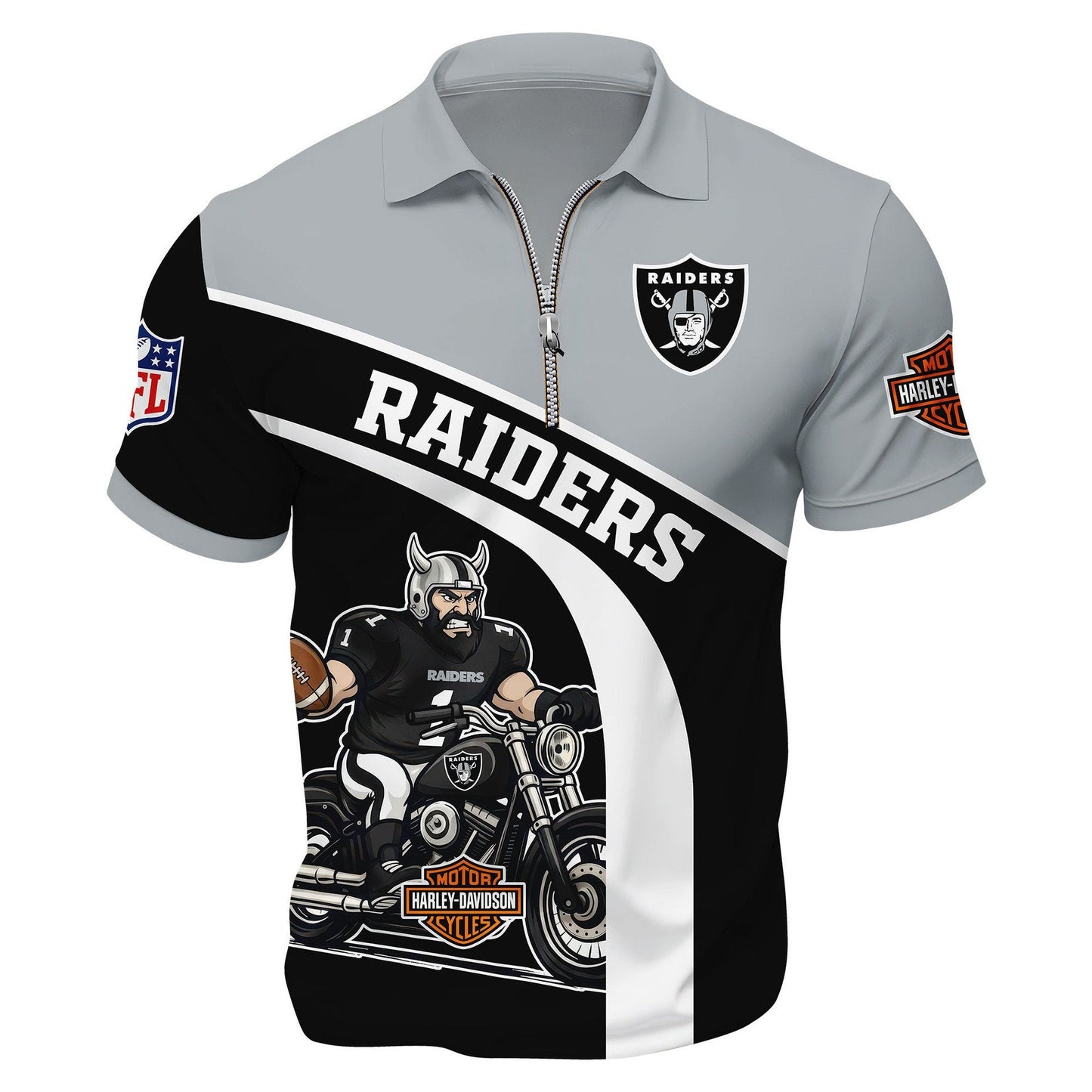 LIMITED EDITION - NEW CUSTOMIZED NFL07 LVR LAS VEGAS RAIDERS HARLEY-DAVIDSON POLO WITH ZIPPER SHIRT
