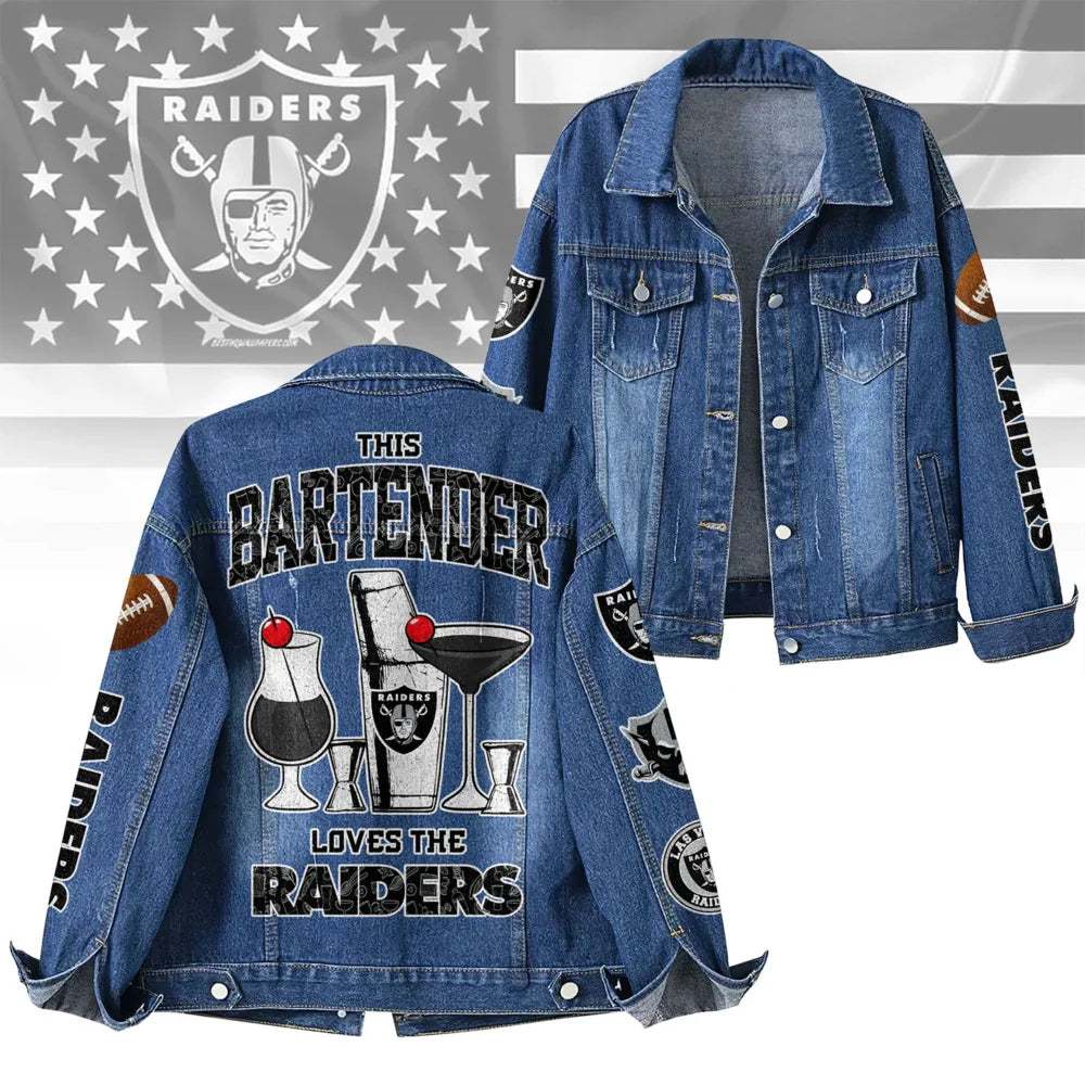 LIMITED EDITION - NEW CUSTOMIZED NFL07 LVR LAS VEGAS RAIDERS DENIM JACKET