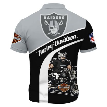 LIMITED EDITION - NEW CUSTOMIZED NFL07 LVR LAS VEGAS RAIDERS HARLEY-DAVIDSON POLO WITH ZIPPER SHIRT