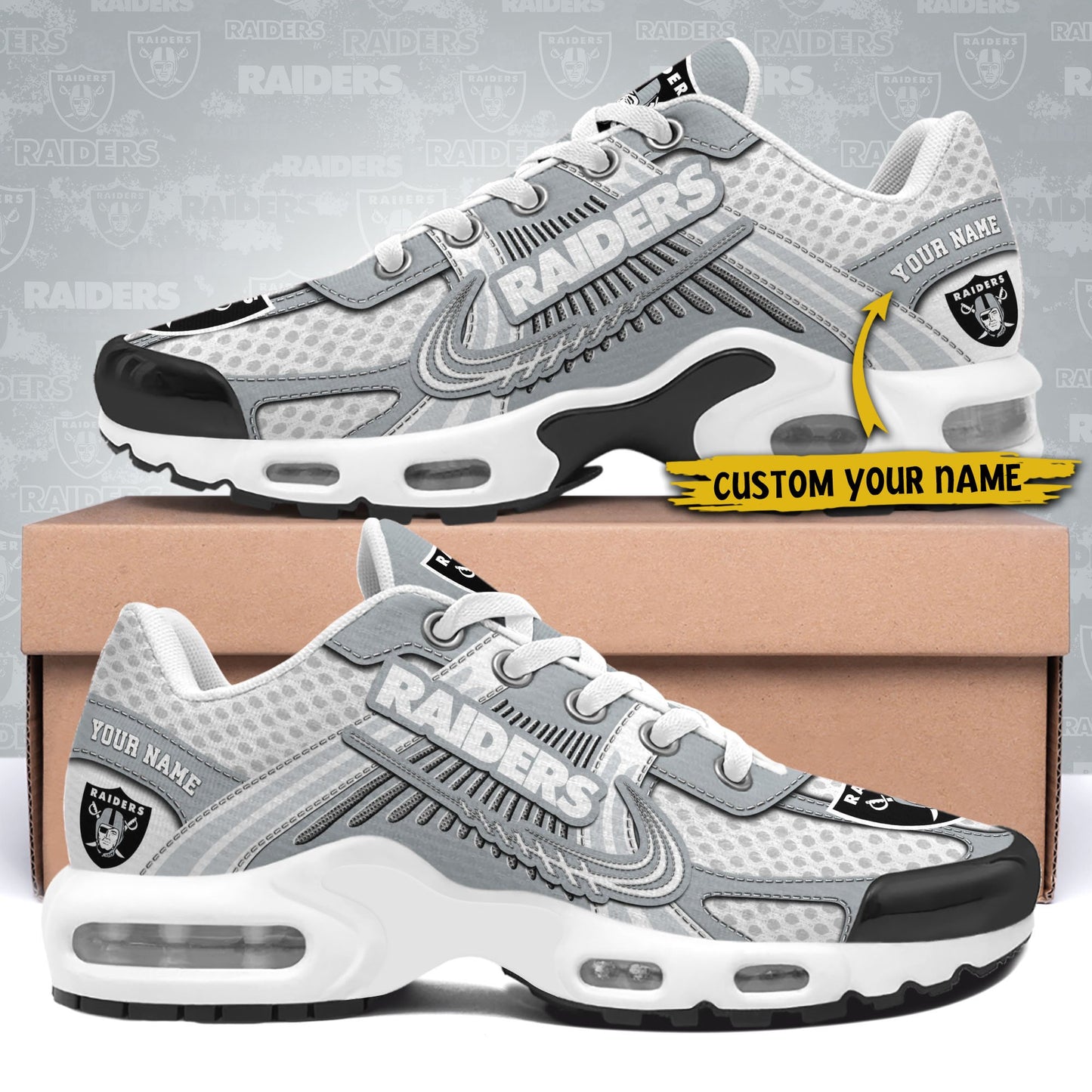 LIMITED EDITION - NEW CUSTOMIZED NFL07 LVR LAS VEGAS RAIDERS UNISEX AIR MAX PLUS SNEAKERS