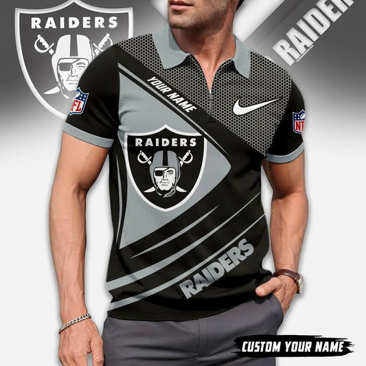 LIMITED EDITION - NEW CUSTOMIZED NFL07 LVR LAS VEGAS RAIDERS ZIP POLO SHIRT