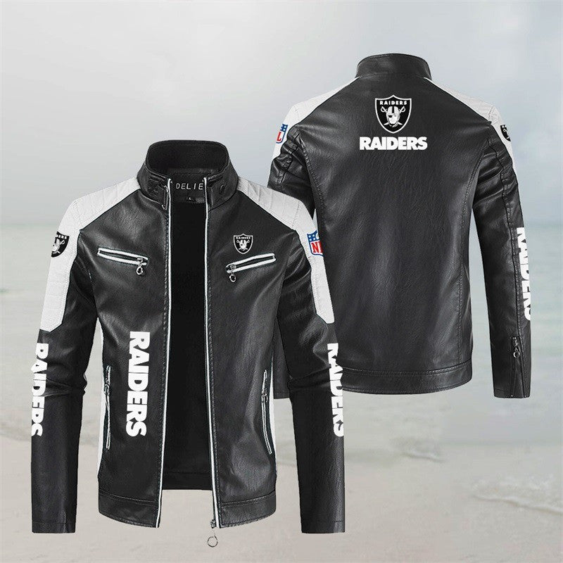 LIMITED EDITION - NEW CUSTOMIZED NFL07 LVR LAS VEGAS RAIDERS LEATHER BIKER JACKET