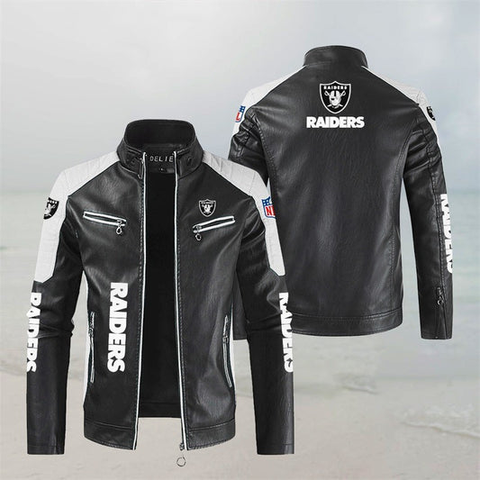 LIMITED EDITION - NEW CUSTOMIZED NFL07 LVR LAS VEGAS RAIDERS LEATHER BIKER JACKET