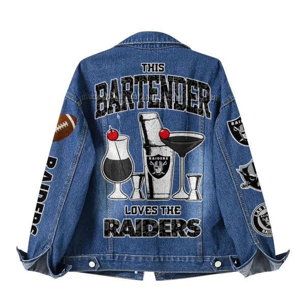 LIMITED EDITION - NEW CUSTOMIZED NFL07 LVR LAS VEGAS RAIDERS DENIM JACKET