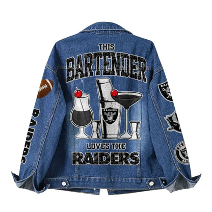 LIMITED EDITION - NEW CUSTOMIZED NFL07 LVR LAS VEGAS RAIDERS DENIM JACKET