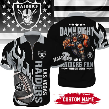 LIMITED EDITION - NEW CUSTOMIZED NFL07 LVR LAS VEGAS RAIDERS ZIP POLO SHIRT