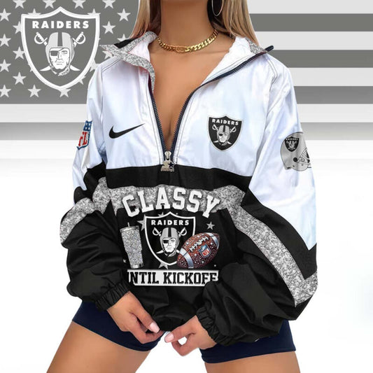 LIMITED EDITION - NEW CUSTOMIZED NFL07 LVR LAS VEGAS RAIDERS V-NECK ZIPPER SWEATSHIRT JACKET