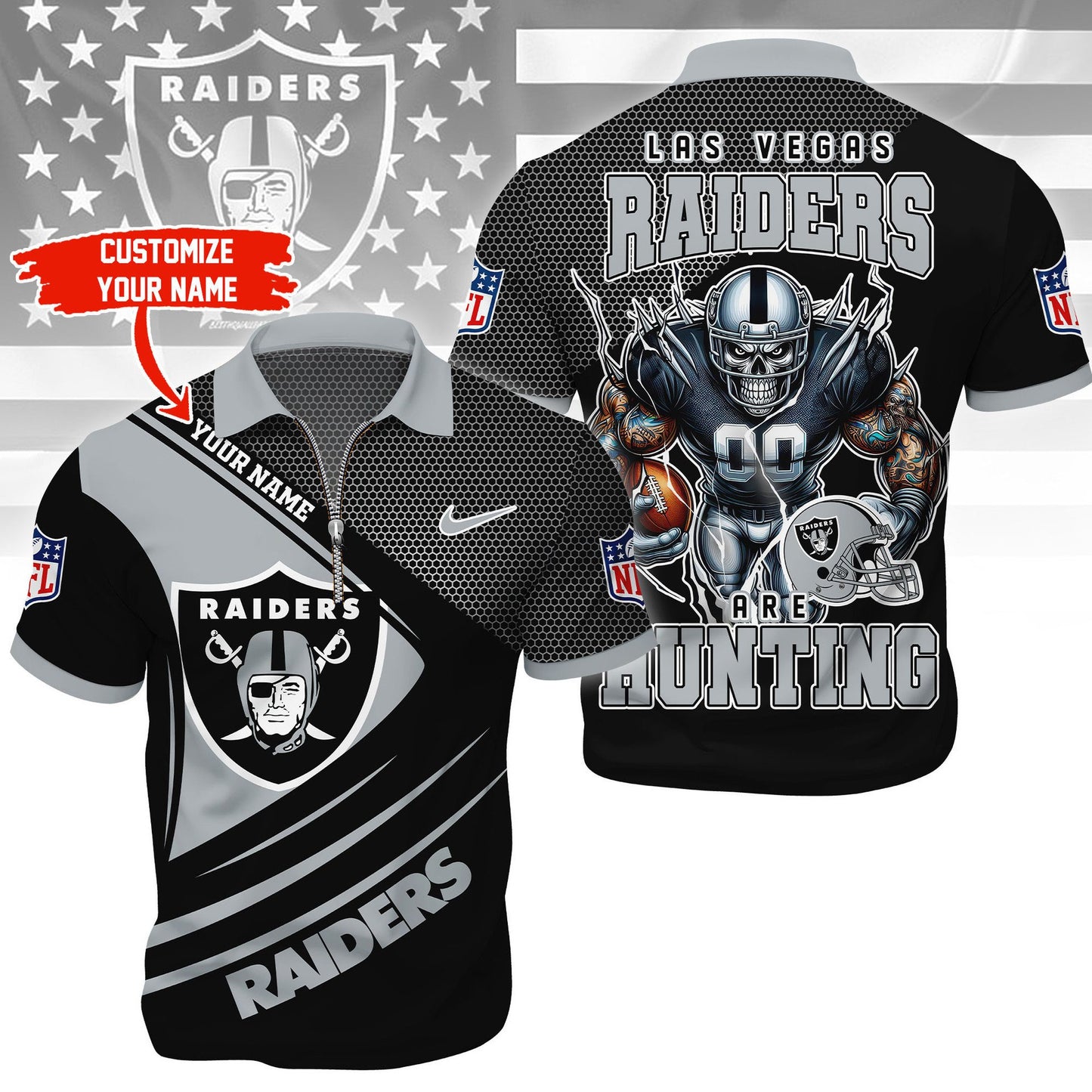 LIMITED EDITION - NEW CUSTOMIZED NFL07 LVR LAS VEGAS RAIDERS HARLEY-DAVIDSON POLO WITH ZIPPER SHIRT
