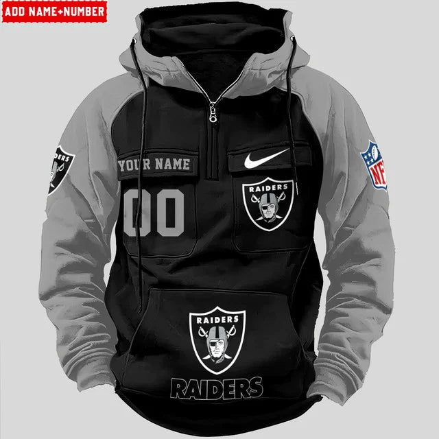 LIMITED EDITION - NEW CUSTOMIZED NFL07 LVR LAS VEGAS RAIDERS QUARTER ZIP HOODIE