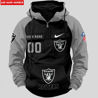 LIMITED EDITION - NEW CUSTOMIZED NFL07 LVR LAS VEGAS RAIDERS QUARTER ZIP HOODIE