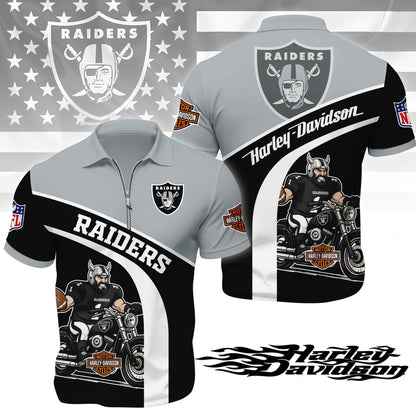 LIMITED EDITION - NEW CUSTOMIZED NFL07 LVR LAS VEGAS RAIDERS HARLEY-DAVIDSON POLO WITH ZIPPER SHIRT