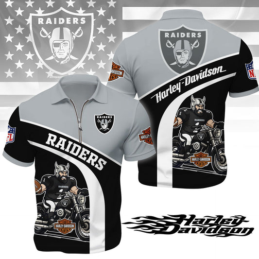 LIMITED EDITION - NEW CUSTOMIZED NFL07 LVR LAS VEGAS RAIDERS HARLEY-DAVIDSON POLO WITH ZIPPER SHIRT