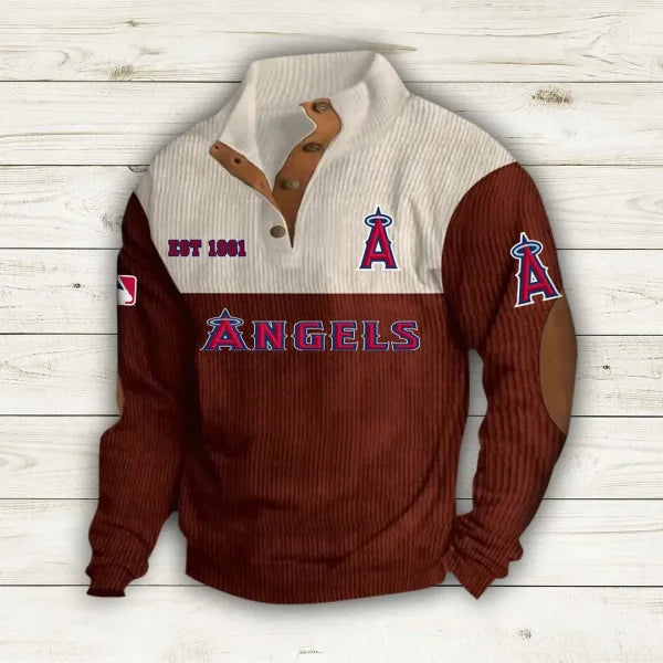 [FLASH SALE] NEW CUSTOMIZED MLB27 LAA LOS ANGELES ANGELS BUTTON SWEATSHIRTS STAND COLLAR