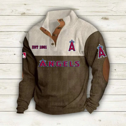 [FLASH SALE] NEW CUSTOMIZED MLB27 LAA LOS ANGELES ANGELS BUTTON SWEATSHIRTS STAND COLLAR