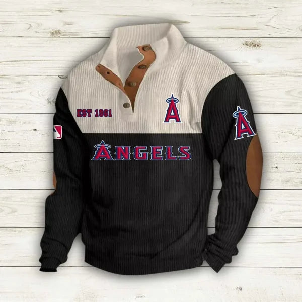 [FLASH SALE] NEW CUSTOMIZED MLB27 LAA LOS ANGELES ANGELS BUTTON SWEATSHIRTS STAND COLLAR