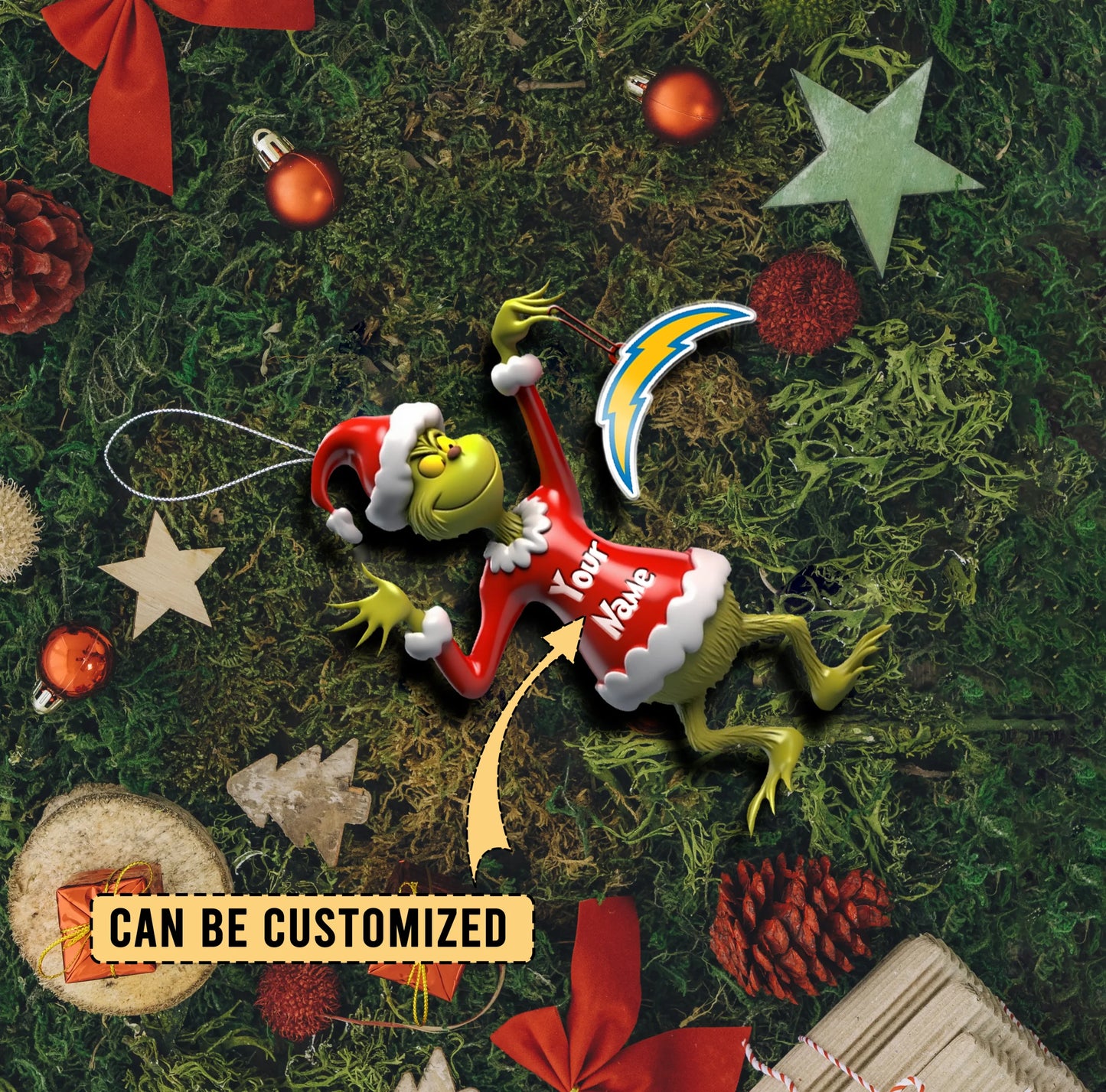 LIMITED EDITION - NEW CUSTOMIZED NFL09 LAC LOS ANGELES CHARGERS THE GRINCH ACRYLIC ORNAMENT