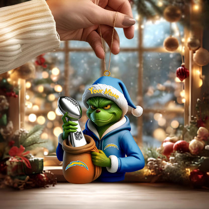LIMITED EDITION - NEW CUSTOMIZED NFL09 LAC LOS ANGELES CHARGERS THE GRINCH ACRYLIC ORNAMENT