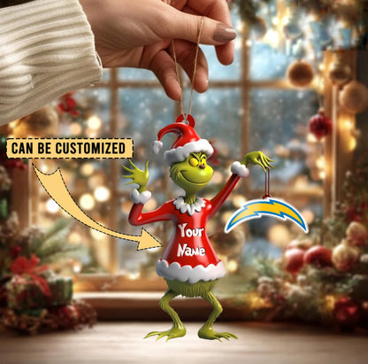 LIMITED EDITION - NEW CUSTOMIZED NFL09 LAC LOS ANGELES CHARGERS THE GRINCH ACRYLIC ORNAMENT
