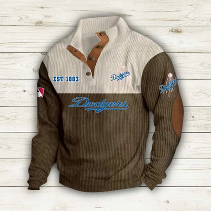[FLASH SALE] NEW CUSTOMIZED MLB02 LAD LOS ANGELES DODGERS BUTTON SWEATSHIRTS STAND COLLAR