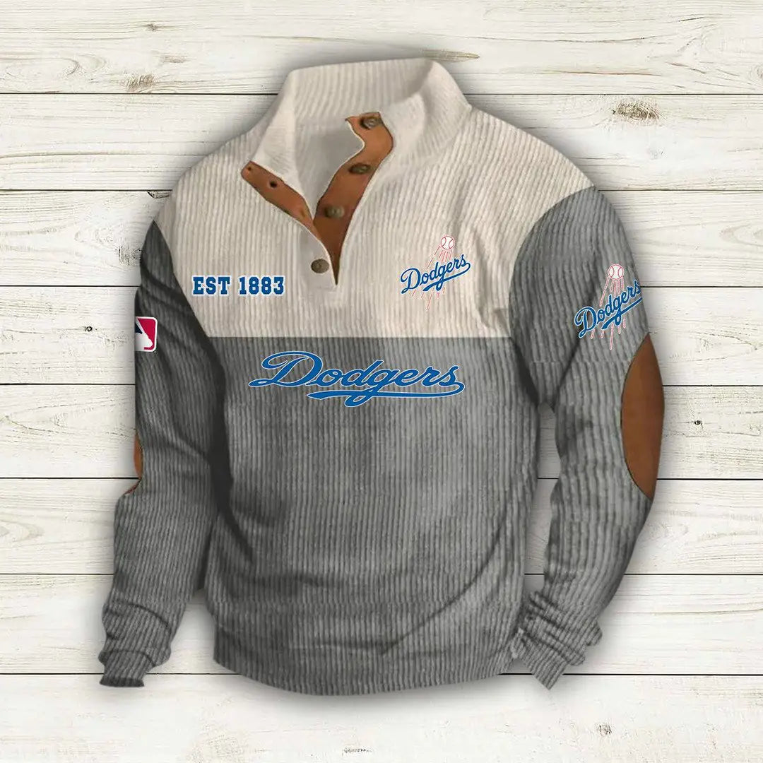 [FLASH SALE] NEW CUSTOMIZED MLB02 LAD LOS ANGELES DODGERS BUTTON SWEATSHIRTS STAND COLLAR