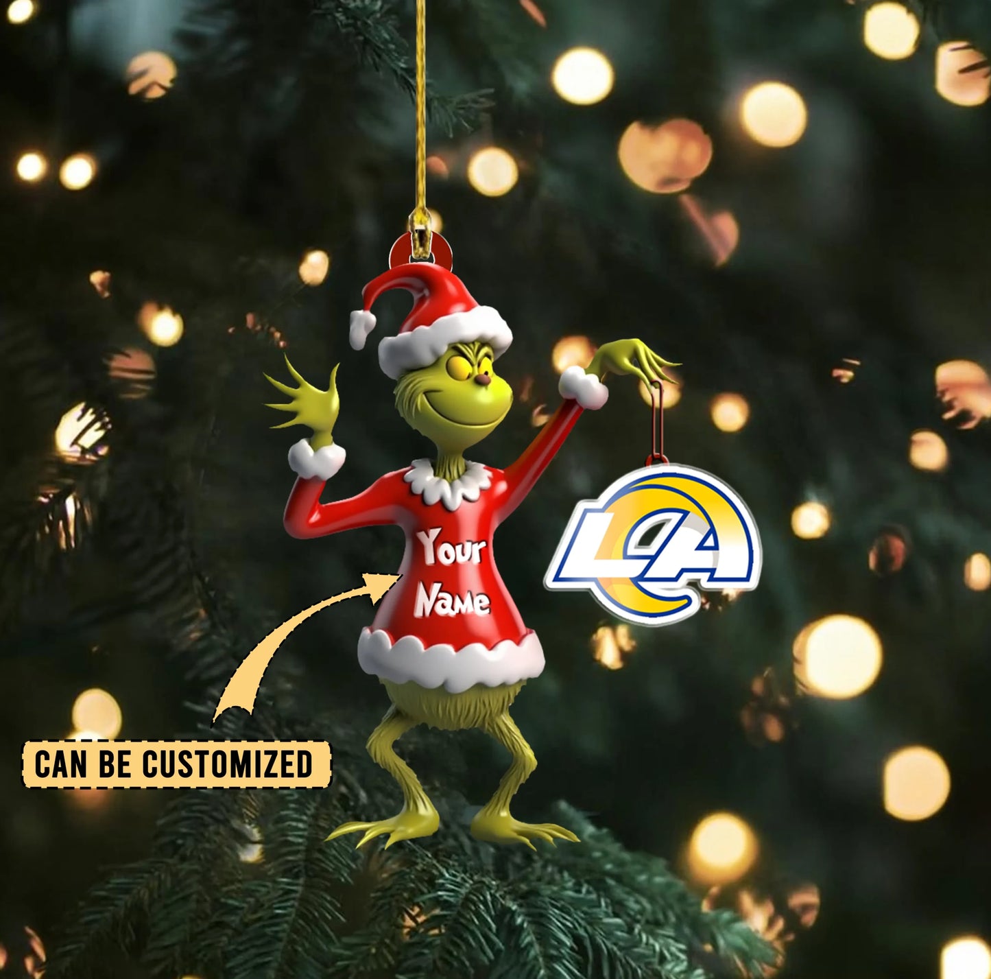 LIMITED EDITION - NEW CUSTOMIZED NFL22 LAR LOS ANGELES RAMS THE GRINCH ACRYLIC ORNAMENT