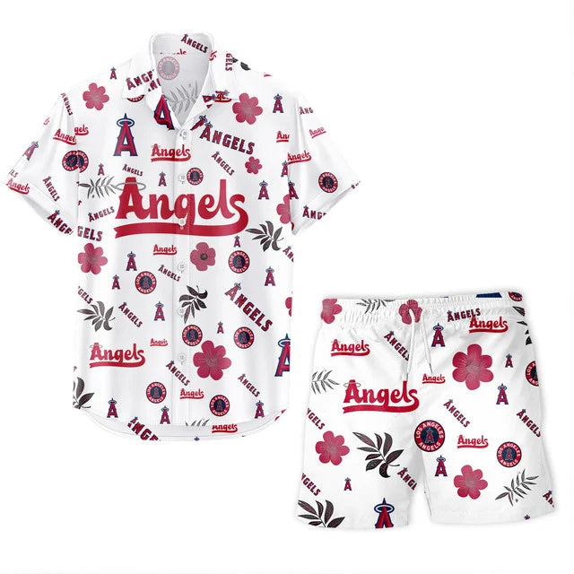 LIMITED EDITION - NEW CUSTOMIZED MLB27 LAA LOS ANGELES ANGELS UNISEX HAWAIIAN SHIRT & SHORTS SET