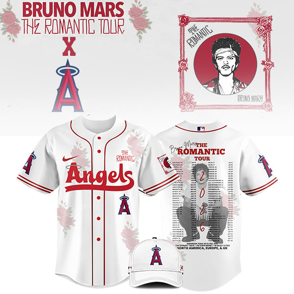 LIMITED EDITION - NEW CUSTOMIZED MLB27 LA ANGELS x BRUNO MARS BASEBALL JERSEY & CAP