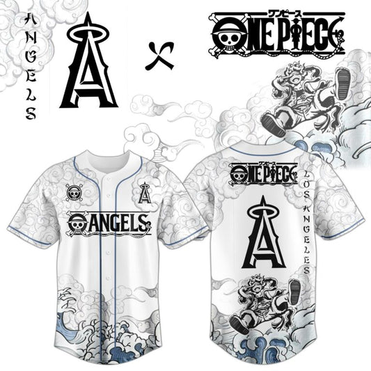 LIMITED EDITION - NEW CUSTOMIZED MLB27 LAA LOS ANGELES ANGELS x ONE PIECE BASEBALL JERSEY & CAP