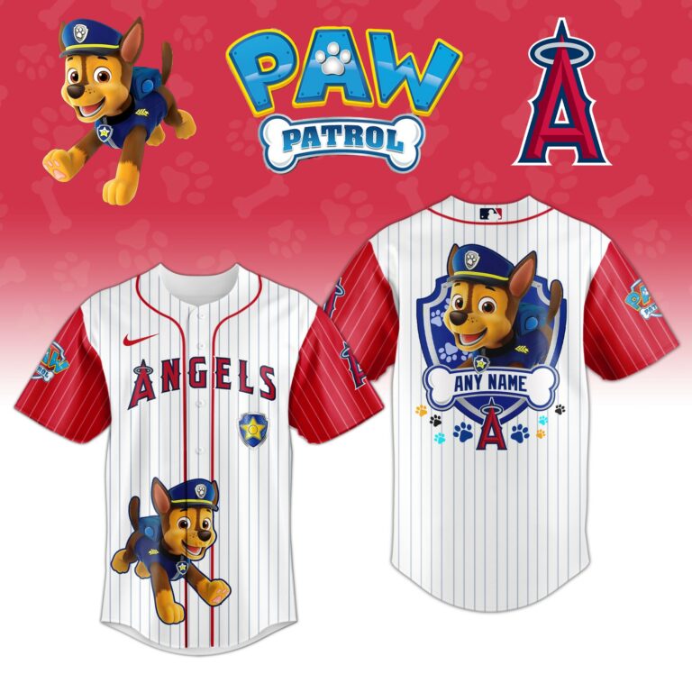 LIMITED EDITION - NEW CUSTOMIZED MLB27 LAA LOS ANGELES ANGELS x PAW PATROL BASEBALL JERSEY & CAP