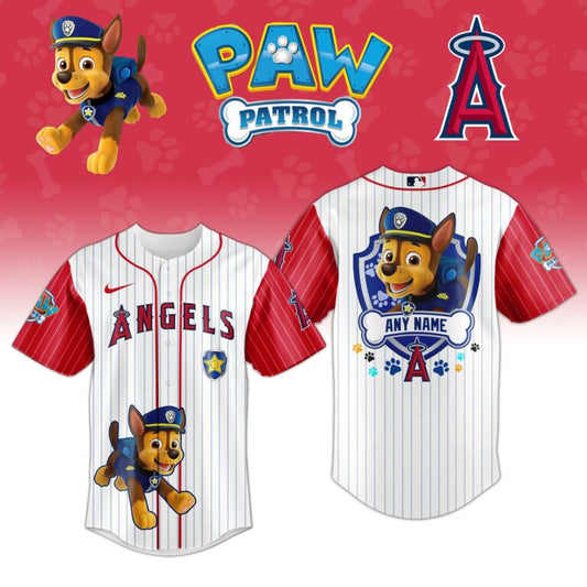 LIMITED EDITION - NEW CUSTOMIZED MLB27 LAA LOS ANGELES ANGELS x PAW PATROL BASEBALL JERSEY & CAP