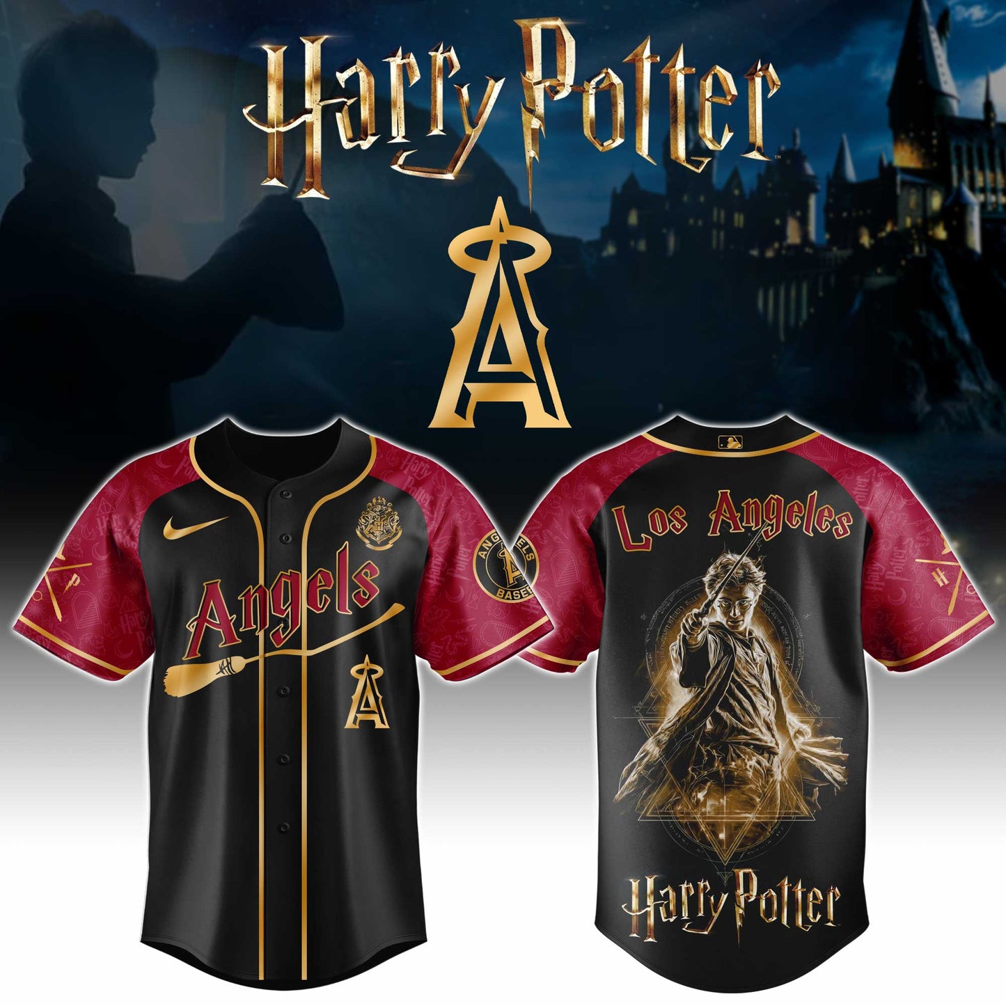 LIMITED EDITION - NEW CUSTOMIZED MLB27 LAA LOS ANGELES ANGELS x HARRY POTTER BASEBALL JERSEY & CAP