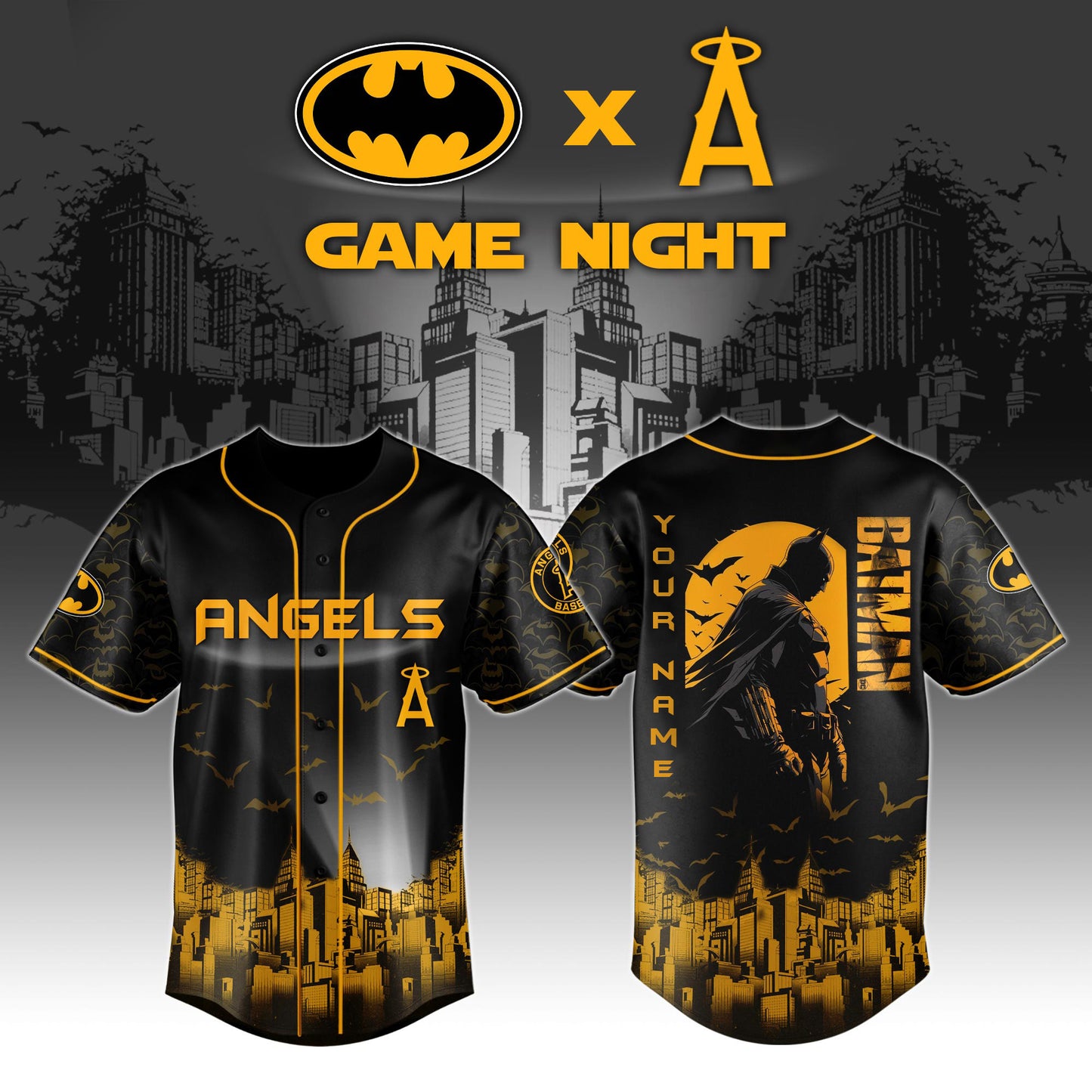 LIMITED EDITION - NEW CUSTOMIZED MLB27 LA ANGELS x BATMAN BASEBALL JERSEY