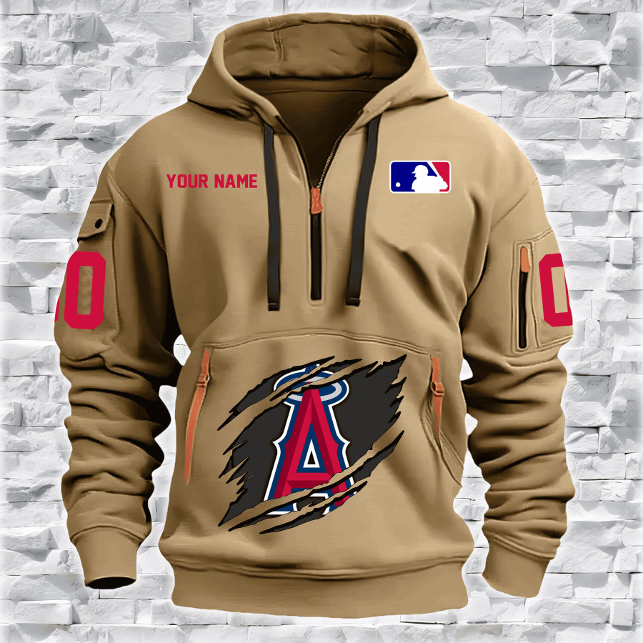 LIMITED EDITION - NEW CUSTOMIZED MLB27 LA ANGELS QUARTER ZIP HOODIE
