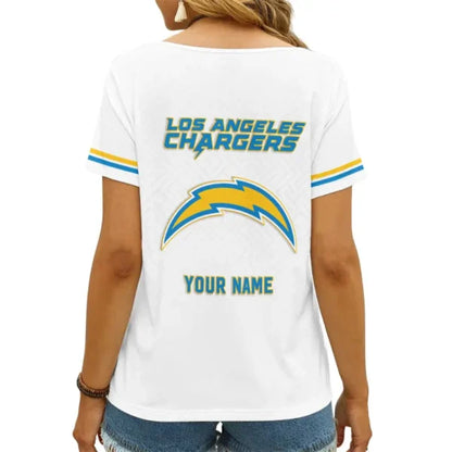 LIMITED EDITION - NEW CUSTOMIZED NFL09 LAC LOS ANGELES CHARGERS V-NECK FEMALE SHIRT