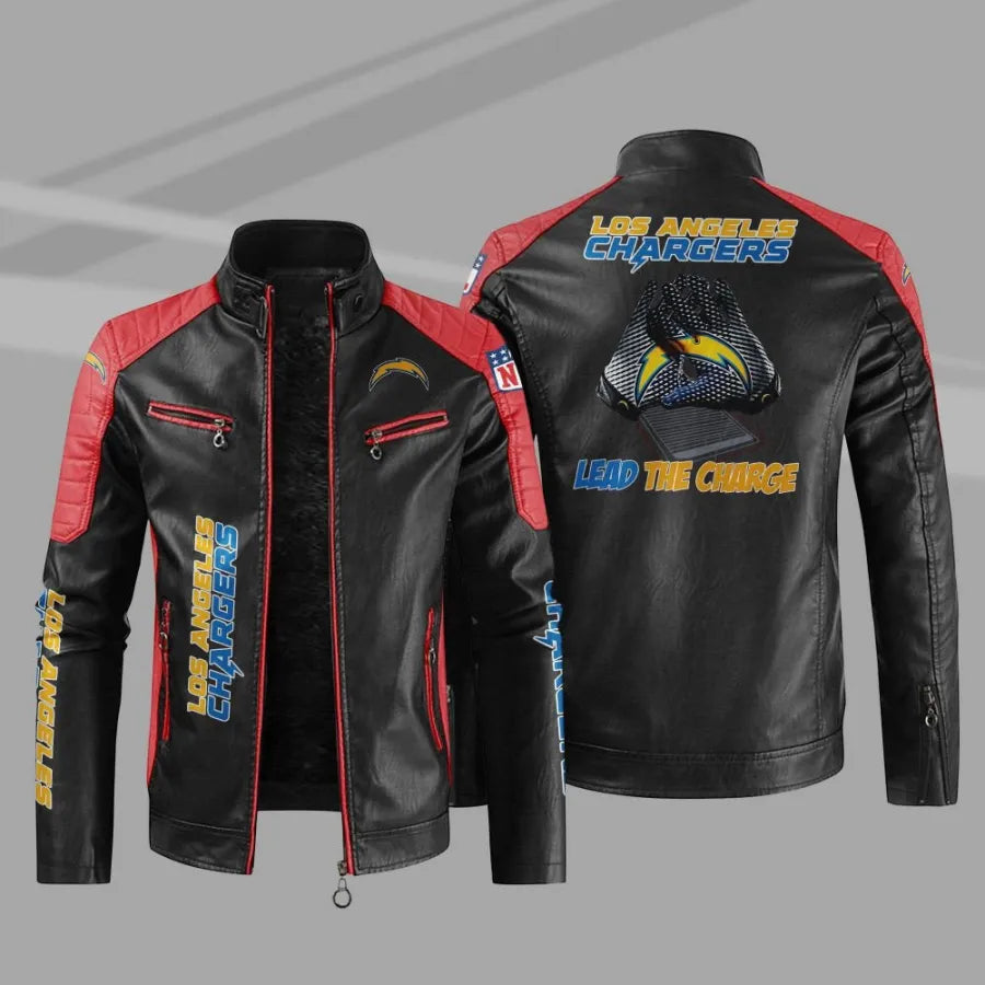 LIMITED EDITION - NEW CUSTOMIZED NFL09 LAC LOS ANGELES CHARGERS LEATHER BIKER JACKET