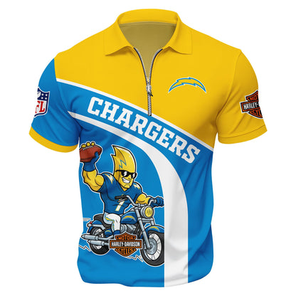 LIMITED EDITION - NEW CUSTOMIZED NFL09 LAC LOS ANGELES CHARGERS HARLEY-DAVIDSON POLO WITH ZIPPER SHIRT