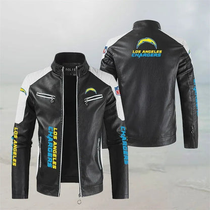 LIMITED EDITION - NEW CUSTOMIZED NFL09 LAC LOS ANGELES CHARGERS LEATHER BIKER JACKET