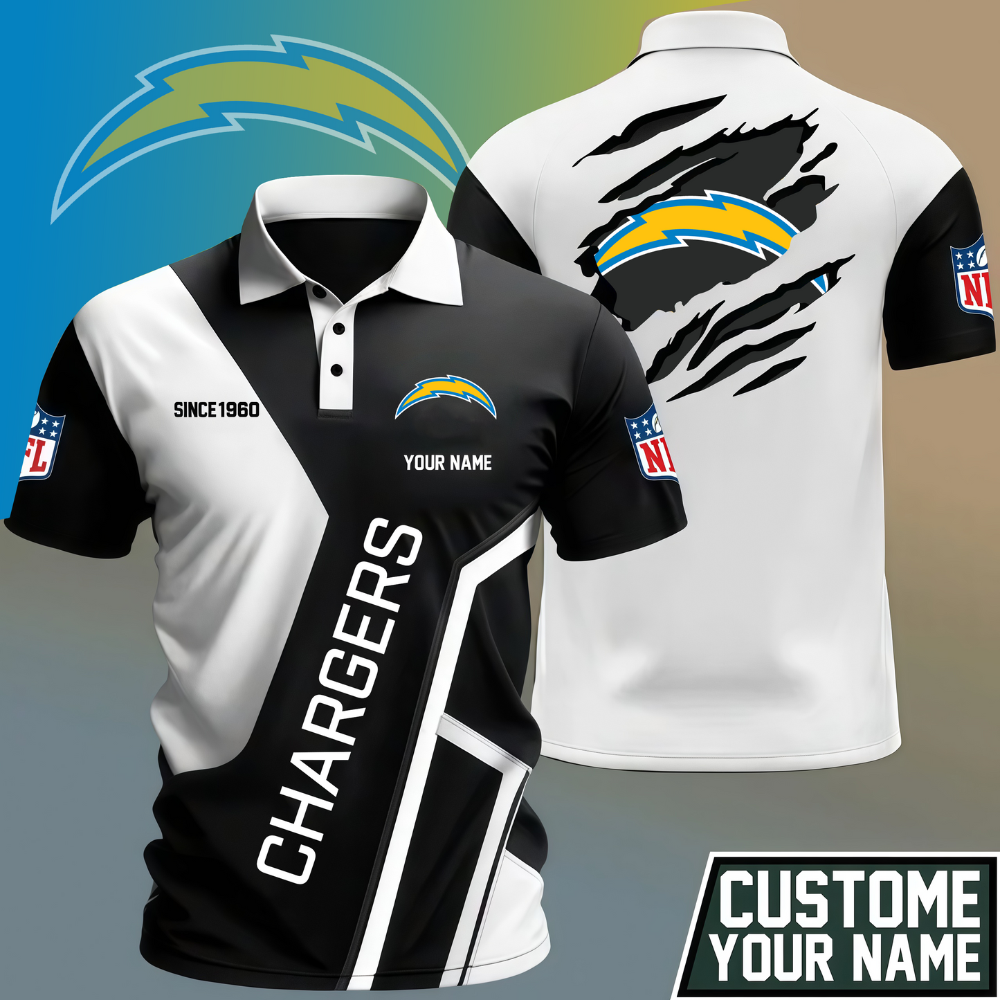 LIMITED EDITION - NEW CUSTOMIZED NFL09 LAC LOS ANGELES CHARGERS POLO SHIRT